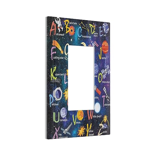 ABC Outer Space 1 Gang Rocker Light Switch Plate Alphabet Galaxy Educational Single Decora Outlet Wall Plate Cover Faceplate Decorative Switchplate GFCI for Kidroom Nursery Living Room Boyroom Decor