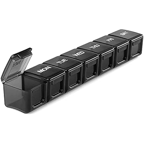 Weekly Pill Box 7 Day Pill Organiser Pill Case with Large Capacity Pill Dispenser Reminder Moisture-Proof Medicine Box to Hold Vitamins, Cod Liver Oil and Medication , Supplements BPA Free - Black Cover