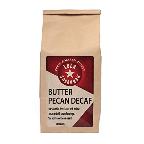 Lola Savannah Butter Pecan Whole Bean Coffee - Gourmet Arabica Beans Blend Buttery Richness With Toasty, Nutty Pecan Flavor That Melts Away, Decaf, 2Lb Bag #TOP2