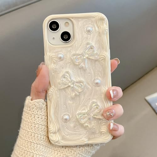 QLTYPRI Case for iPhone 13 Pro Max, Cute 3D Bow Knot Roman Column Border Shape Glitter Case for Girls Women, Soft Silicone TPU Bumper Shockproof Protective Phone Cover for iPhone 13 Pro Max - White