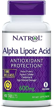 Natrol Alpha Lipoic Acid Time Release Tablets, Antioxidant Protection, ALA, Helps Protect Against Cellular Oxidation and Age-Related Damage, Whole Body Cell Rejuvenation, 600mg, 45 Count