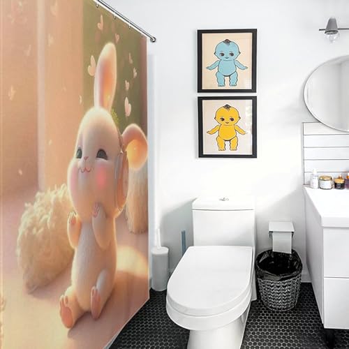 Rideau de douche lapin imperméable 122x183 cm avec crochets - 3