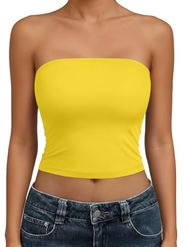 Trendy Queen Womens Strapless Tube Top Bright Yellow X-Small