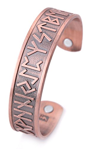 VASSAGO Vintage Norse Viking Runes Cuff Healthcare Magnetic Therapy Bracelet Gift Jewelry for Men Women (Antique Copper)