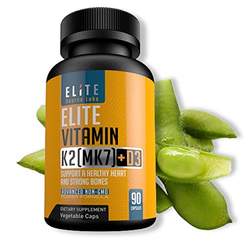 Elite K2 D3 Vitamin Supplement 5000 IU of D3 and 180 Mcg of K2 MK7 Potent Vitamin D & K for Stronger Bone Density, Immune, Muscle, Dental, Heart Health Non-GMO - 90 Capsules
