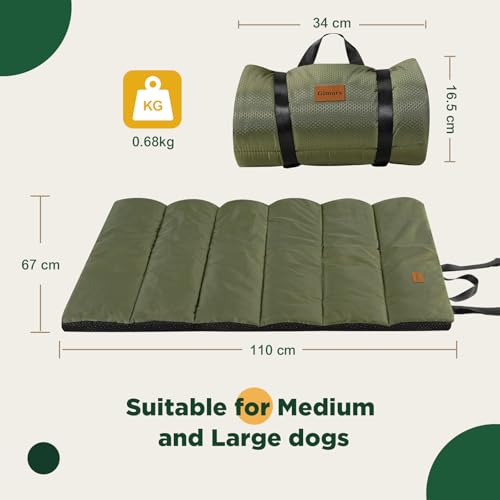 Gimars Verbesserte Outdoor Hundebett mit wasserdichter Folie, leicht aufrollbar mit Schnalle, großes Reisehundebett für mittelgroße & große Hunde, tragbar, faltbar, waschbar