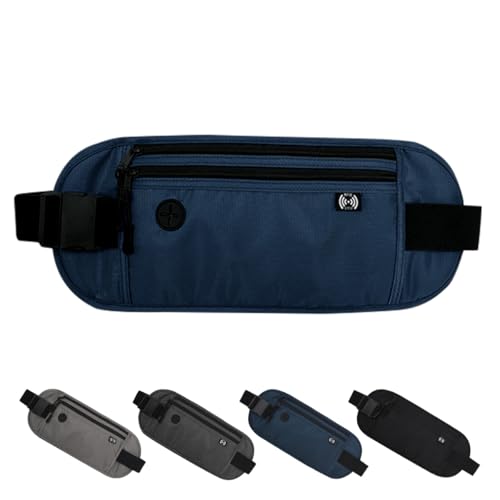 セキュリティポーチ パスポートケース スキミング防止 海外旅行 薄型 腹巻き 女性 男性 服の下 軽量 貴重品 マネーベルト シークレットポーチ 盗難防止 隠せる ウエストポーチ (ネイビー)