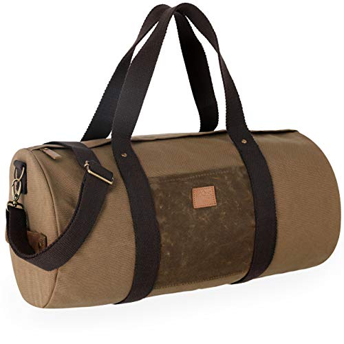 Duffel Bag for Women Men Large Military Style Barrel Sports Gym Overnight Weekender Duffle Bag with Waxed Canvas Pocket (Brown)