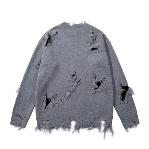 Hip Hop Streetwear Ripped Knitted Sweater Men Spring Autumn Oversized Pullover Male2