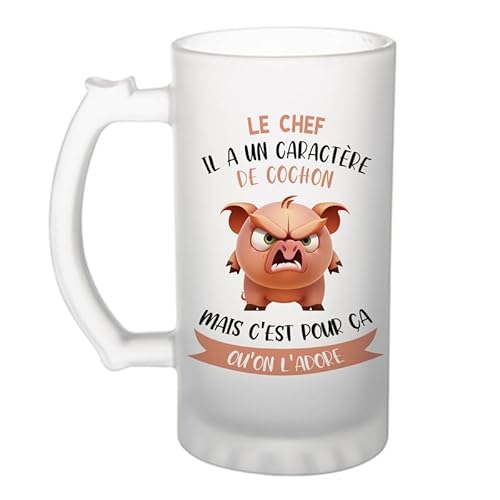 Chope Le chef Caractère de Cochon | Verre à bière Pinte Métier Collègue Cadeau Travail Boulot Départ Retraite