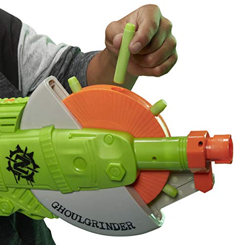 NERF Zombie Strike Ghoulgrinder Blaster -- Rotating 10-Dart Wheel, 10 Official Zombie Strike Elite Darts -- for Kids, Teens, Adults