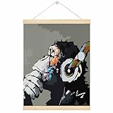Malquwr Poster Hanger Monkey with Headphones Listening To Music Wall Art Prints for Dorm Home Office Classroom 16X24 Inch