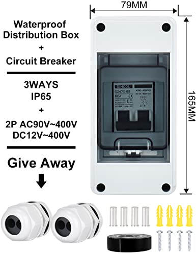Dihool 60 Amp Solar Disconnect Switch, Dc Miniature Circuit Breaker With Din Rail Enclosure, Rv Breaker Box Uv-Proof #TOP3