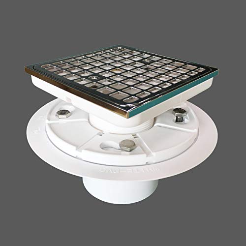 Uni-Green 4-1/2\" Shower Drain Square and Adjustable Height Chrome Plated PVC Material White Color