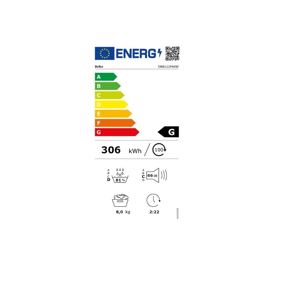Sèche-linge à condensation 8kg BEKO 60cm B, DB8112PA0W