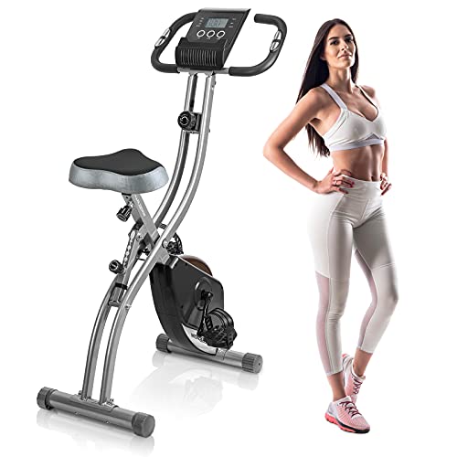 Wonder Maxi Folding Exercise Bike with 8-Level Magnetic Resistance, Pulse Sensor, LCD Monitor, Comfortable Seat 3-IN-1 Upright and Recumbent Foldable Stationary Bike Perfect Workout Bike for Home Office Gym
