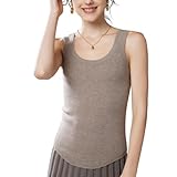 Valin Mujer 95% suéter de cachemira cuello redondo sin mangas suéter de punto mujer lana de cachemira monocolor delgado suéter delgado delgado de las mujeres, ZSBR8378, camel, Talla única