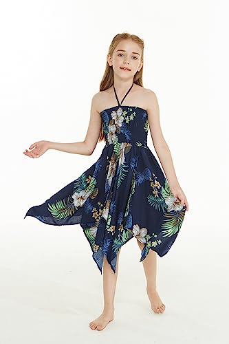 Girl Gypsy Uneven Bottom Hawaiian Luau Dress in Wispy Cereus Black3