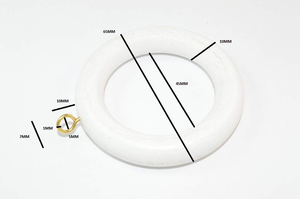 30 x Curtain Rod/Rail Ring with Screw Eye Wooden White ID 40mm