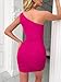 LIGHT DOT Women's Summer Dress One Shoulder Bodycon Twist Ruched Mini Party Date Night (Fuchsia,XS)
