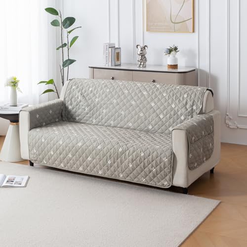 Image of House of Quirk 'Mughal Series' Anti-Slip Sofa Cover Mat with Pocket | Polyester Couch Protector for Pets, Kids & Spills (Neem Buti, 180x120cm, Two Seater)