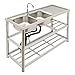 Freestanding Stainless Steel Sink Double Bowl Commercial Restaurant Kitchen Sink with Faucet,Prep & Utility Washing Hand Basin Sink for Home Kitchen Garage