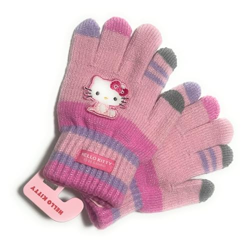 Bandal & Neoul Kitty's Winter Stripes Gloves - Winter Accessory for & Little Girls - Officially Licensed Product