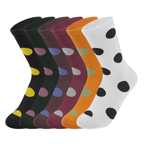 Image of DZALS Women Crew Socks Cotton Colored Boot Socks for Women Girls Ladies 6 Pairs, Size 5-9