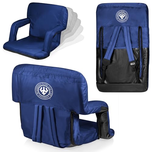 PICNIC TIME NCAA Washington & Lee Generals Ventura Reclining Stadium Seat with Back Support, Bleacher Seat, Beach Floor Chair, (Navy Blue)