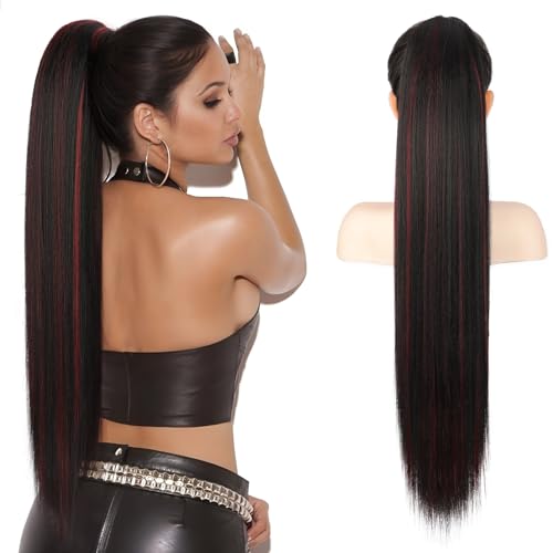 HMD Ponytail Extension, Long Straight Drawstring Pony Tail Hair Pieces Synthetic Ponytails Natural Soft Clip in Hair Extension ponytail for Women