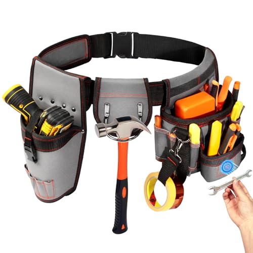 Tool Belt - Magnetic Tool Belts for Men with 17 Pocket, 32''-46'' Adjustable Heavy Duty Waist Toolbelt with Hard Board Tool Pouch, Tool Bags for Electrician, Carpenter, Worker, Dad Gift