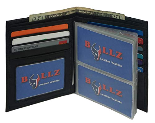 Leather European Bifold Hipster Mens Wallet With Heavy Duty Vinyl Wallet Insert (Black) #TOP6