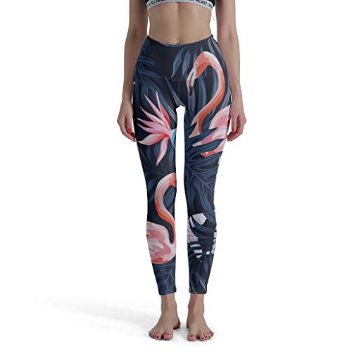 CUCIN-Legging Pink Flamingo Light Active Training Sports Trousers – 4-Way Stretch Running Trousers Booty Scrunch Tights Yoga Pants Flower, White, Medium
