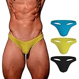 Evankin Mens Sexy Soft Underwear Male Bulge Pouch Thong Briefs Stretch Cotton G-Strings Athletic Supporter(Black/Yellow/Blue,M)