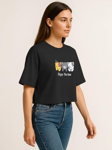 Image of HELLCAT Beige Printed Loose Fit Crew-Neck Crop T-Shirt for Women