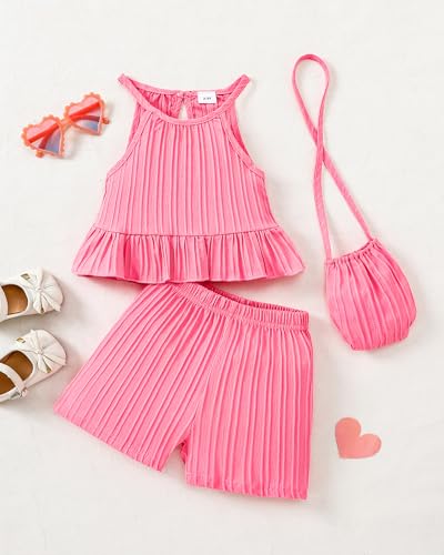 Image of Weebaby Toddler Girl Clothes Baby Summer Outfits Sleeveless Halter Top Ruffle Short Set Cute Kids Clothes Girls