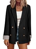 Happy Sailed Black Balzer for Women Business Casual Long Sleeve Plaid Cuff Double Breasted Open Front Work Office Suit Jackets Teacher Outfits Fashion 2025 Large