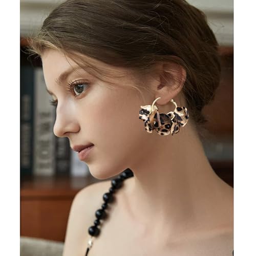 GPASTG Bohemian Fabric Flower Petal Pearl Dangle Drop Stud Round Hoop Earrings For Women3