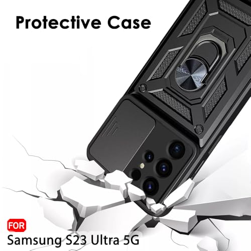 TheGiftKart Tough Armor Bumper Back Cover Case for Samsung Galaxy S23 Ultra 5G | Sliding Camera Cover, Kickstand & Ring Holder | 360° Protection Back Case for Samsung S23 Ultra 5G (PC & TPU, Black) 7 41wLr1Mk2IL