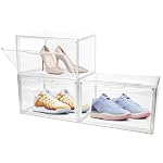3 Pack Clear Acrylic Sneaker Shoe Display Case,Shoe Storage Boxes Stackable,Acrylic Boxes for Shoes Display with Lid,Boot Storage Organizer for Tall Boot,Purse Handbag Organizer for Closet