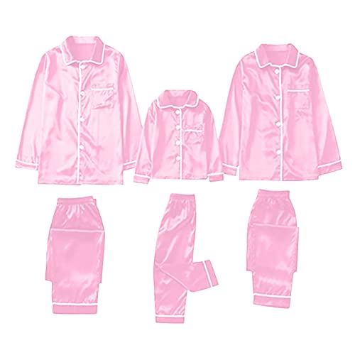 Generic Family Matching Silk Satin Pajamas 2023 Button Down Sleepwear Long Sleeve Silky Nightwear 2 Pcs Comfy Loungewear Set