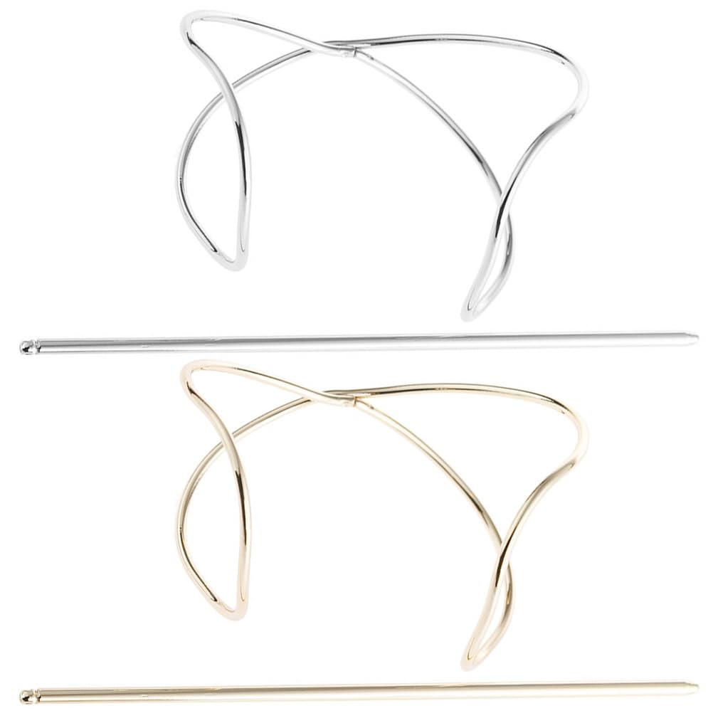 FRCOLOR Metal Hair Pins for Women 2-Pack Anti-Slip Hair Bun Holder Clips with Stick Vintage Style Slide Accessories for Secure Updos and Everyday