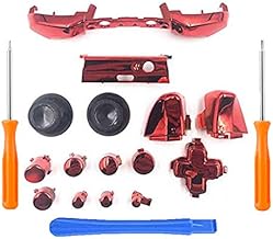 Full Set Chrome Dpad Triggers Buttons RT LT RB LB Button ABXY Buttons with Thumbstick for Xbox One Slim Xbox One S Controller Replacement with T6 T8 Screwdriver (Red)