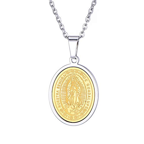 Eralove Gold and Silver Stainless Steel Virgin Mary Pendant Catholic Christian Pary Necklaces