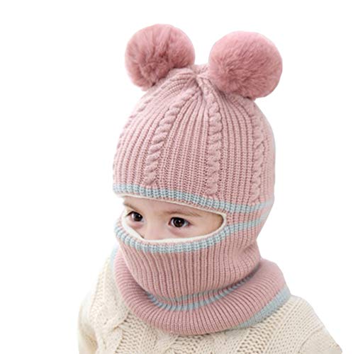 Baby Boys Girls Winter Hats Warm Cozy Knitted Scarf Earflap Beanie Fleece Lining Caps (Bear-Pink), 1-5 Years