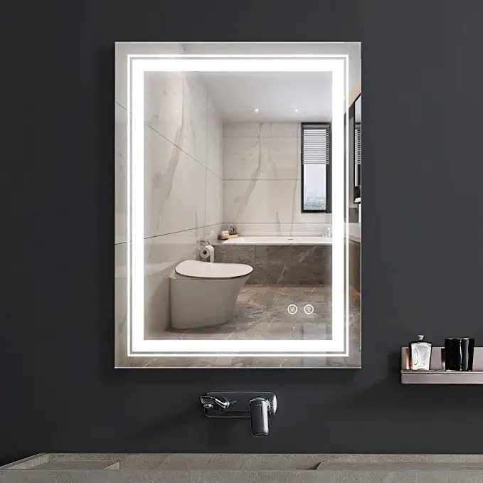 Image of Modern Front‑Lit LED Mirror - Gentle Dimming, Built‑in Defogger, Auto Memory & Easy Touch Control for Bathroom & Vanity. (20x28 inches)