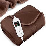 KESSER® Heizdecke aus Plüsch 180x130cm Braun TÜV SÜD GS geprüft | elektrische Wärmedecke mit Timer Abschaltautomatik | Kuscheldecke Decke | 9 Temperaturstufen | waschbar bis 40°C | Digitalanzeige