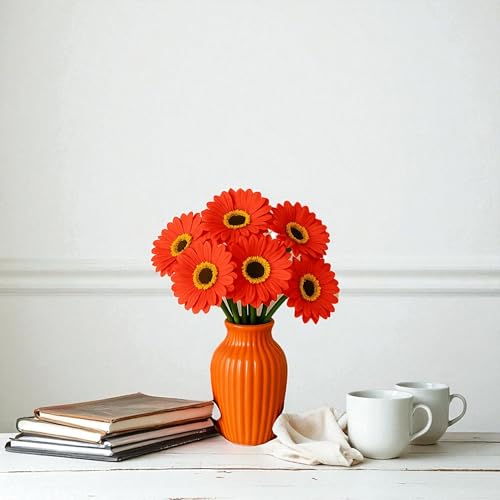 Image of Garden Art Artificial 5 Pcs Gerbera Flower Sticks, 33 cm, RealTouch Natural Looking | Silicone Decorative Bunch for Home GAAGFB-1H-33PH (Peach)