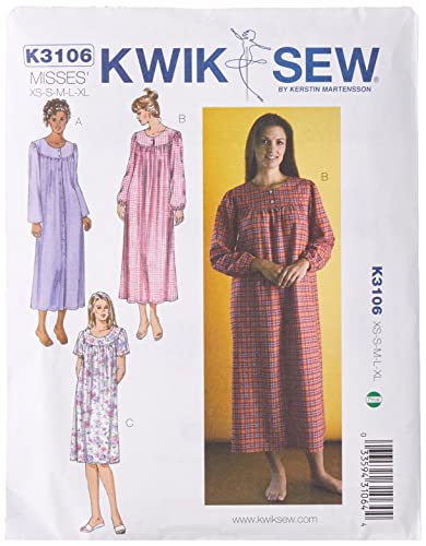 Kwik Sew K3106 Nightgowns Sewing Pattern, Size XS-S-M-L-XL