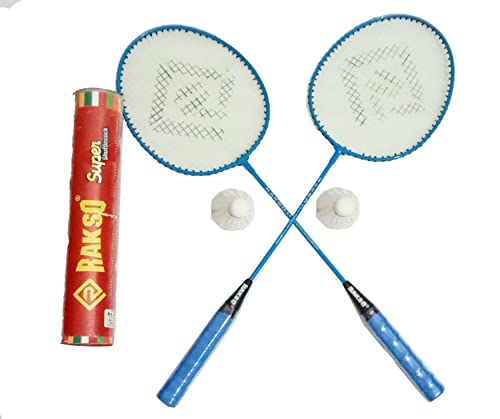Image of RAKSO Badminton Rackets Set of 2 PCS with 2 PCS Shuttlecock Winter Work Specialty Best Material Feather Shuttle Cock Material Badminton Material Steel